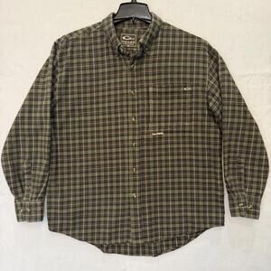 Drake Clothing Co. Men's LARGE Long Sleeve Button Up Flannel Shirt Green Brown